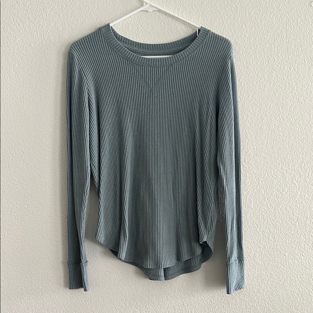 Abercrombie & Fitch Ribbed Long Sleeve Sweatshirt - Gray